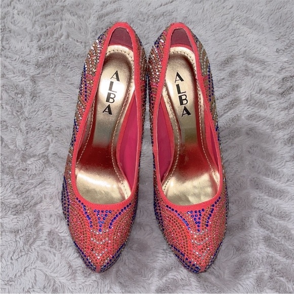 Luxury Pink Multi-Color Rhinestone Platform Stiletto Pumps Heels 7 Prom Wedding - Picture 5 of 11